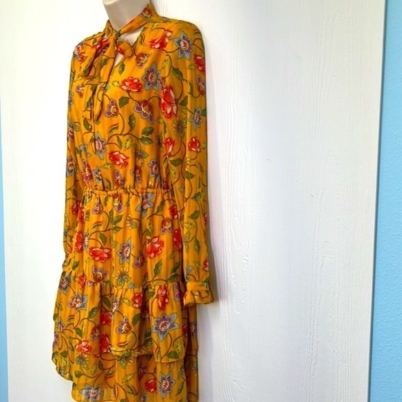 Nanette Lepore - Multi Colorful Floral Gold Boho Long Sleeve Midi Dress Size 6 - Picture 5 of 15